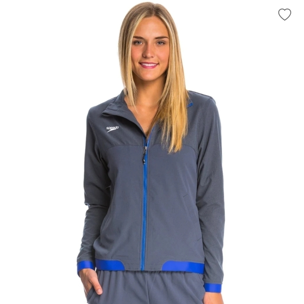 Speedo Tech Women's Warm up jacket full zip w Pockets Air Vent Gray/Blue Large